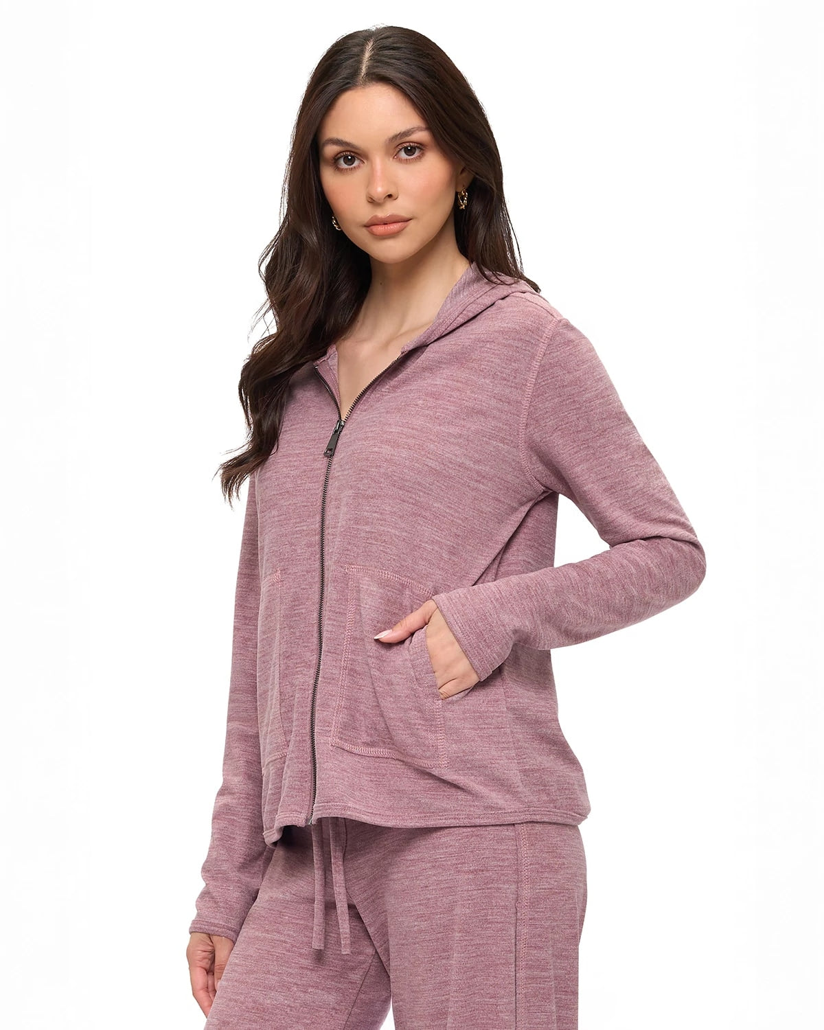 Mauve $|& Brooklyn Isles Super Soft Zip Up Hoodie - Hanger Front