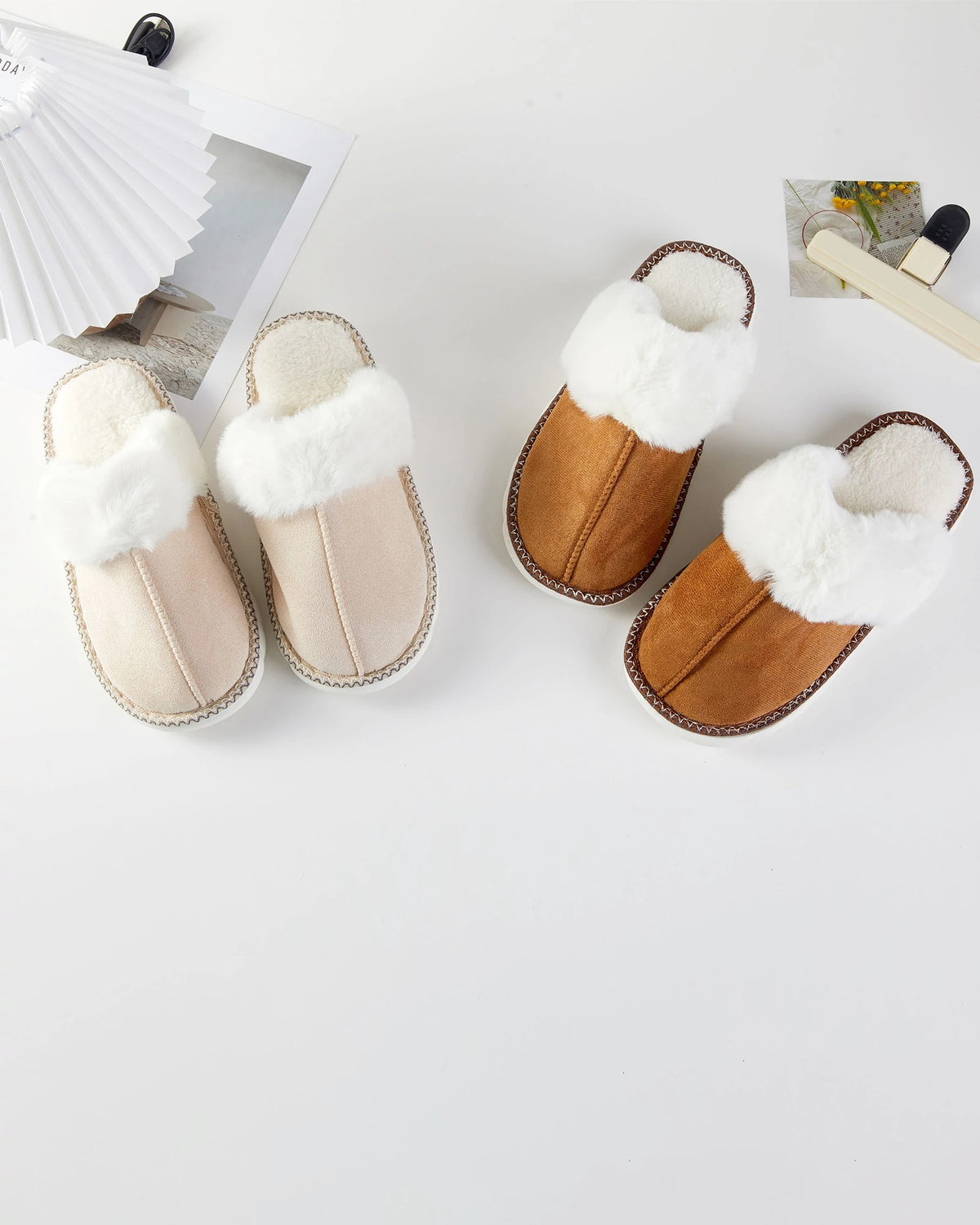Beige $|& KNC Faux Fur Suede Slipper - VOF Detail
