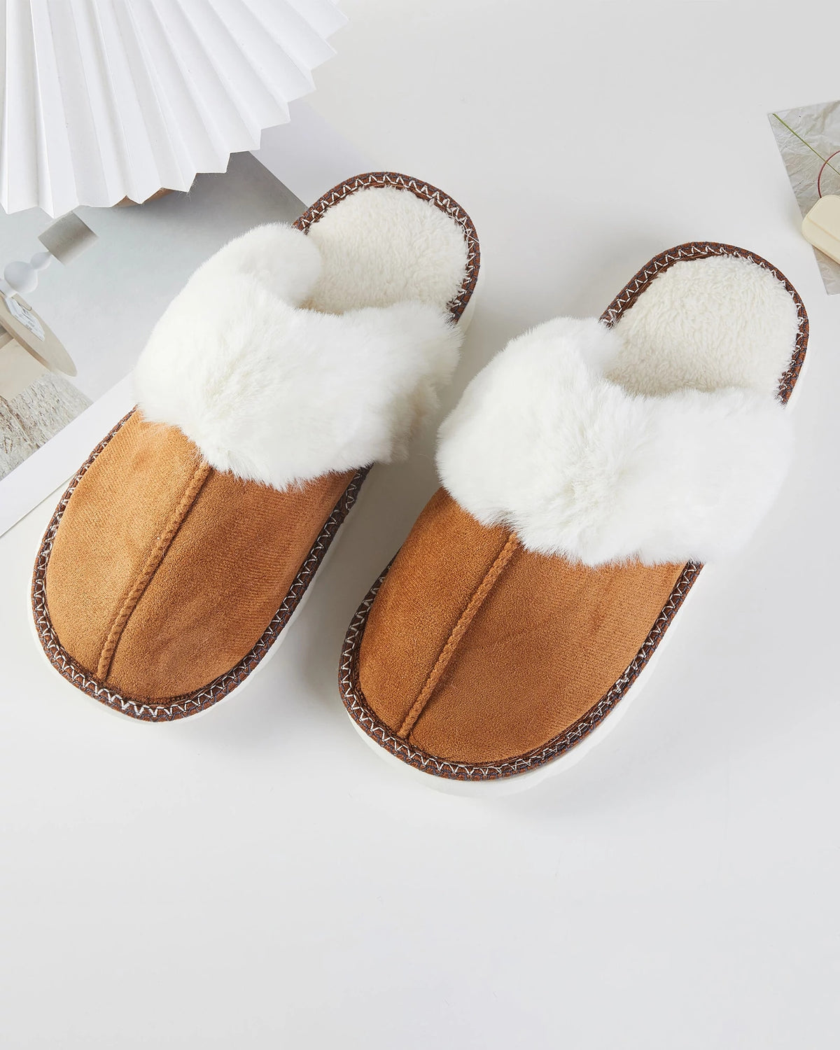 Camel $|& KNC Faux Fur Suede Slipper - VOF Detail