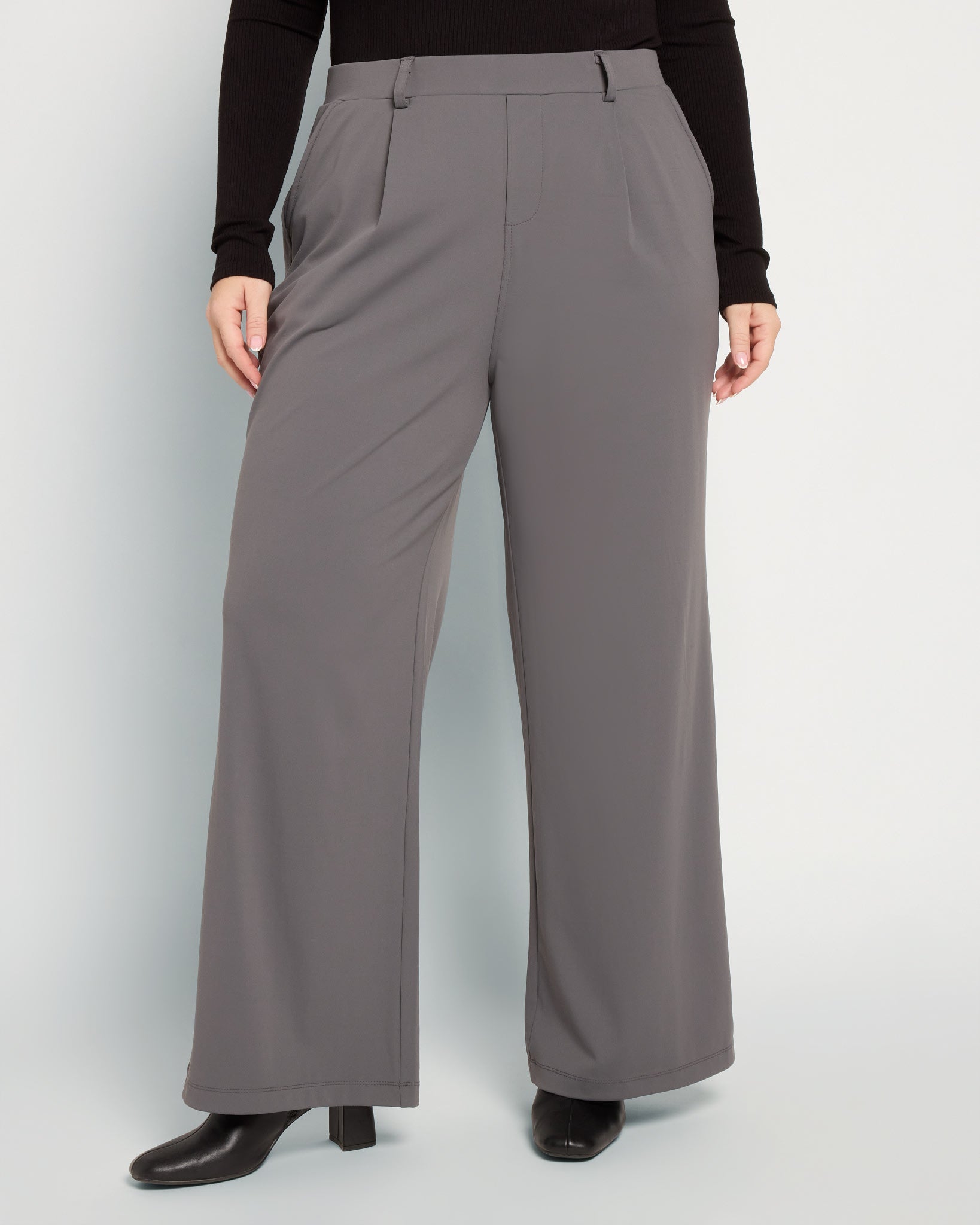Plus Size Pleated Wide Leg Pants - High-Rise Knit Comfort – Wantable