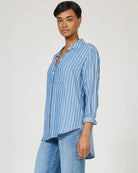 Imperial Blue $|& Dear John Galina Stripe Button Up Shirt - Hanger Front