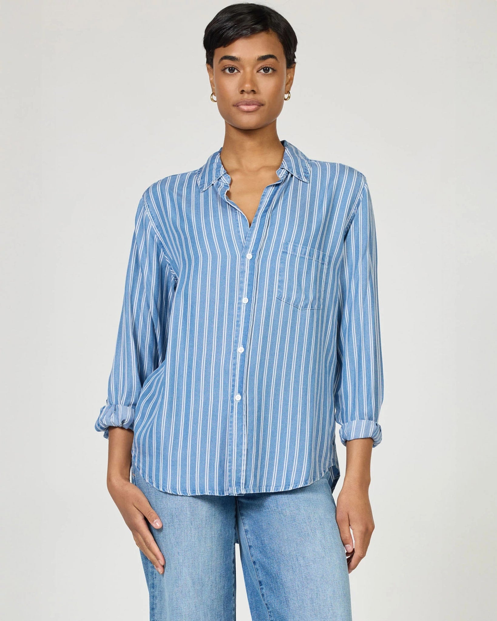 Imperial Blue $|& Dear John Galina Stripe Button Up Shirt - VOF Detail
