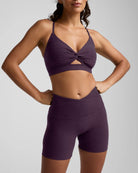 Brilliant Blackberry Heather $|& Beyond Yoga Twist Front Strappy Bra - VOF Detail