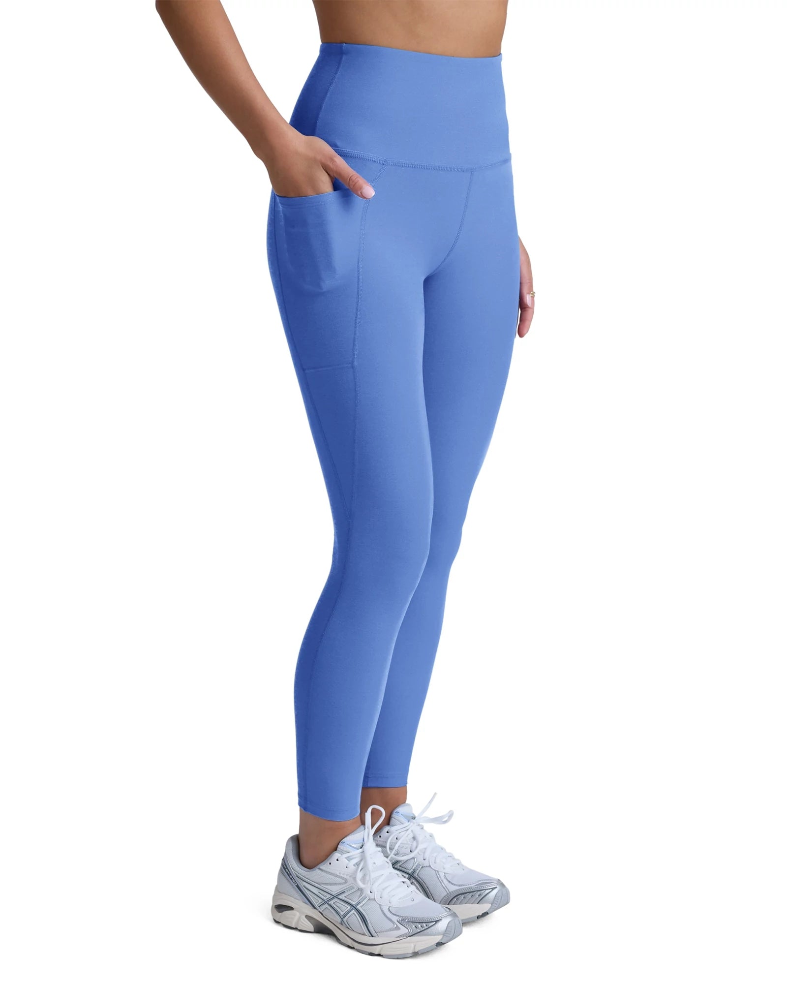 Wildflower Blue Heather $|& Beyond Yoga Spacedye Out Of Pocket High Waisted Midi Legging - Hanger Front