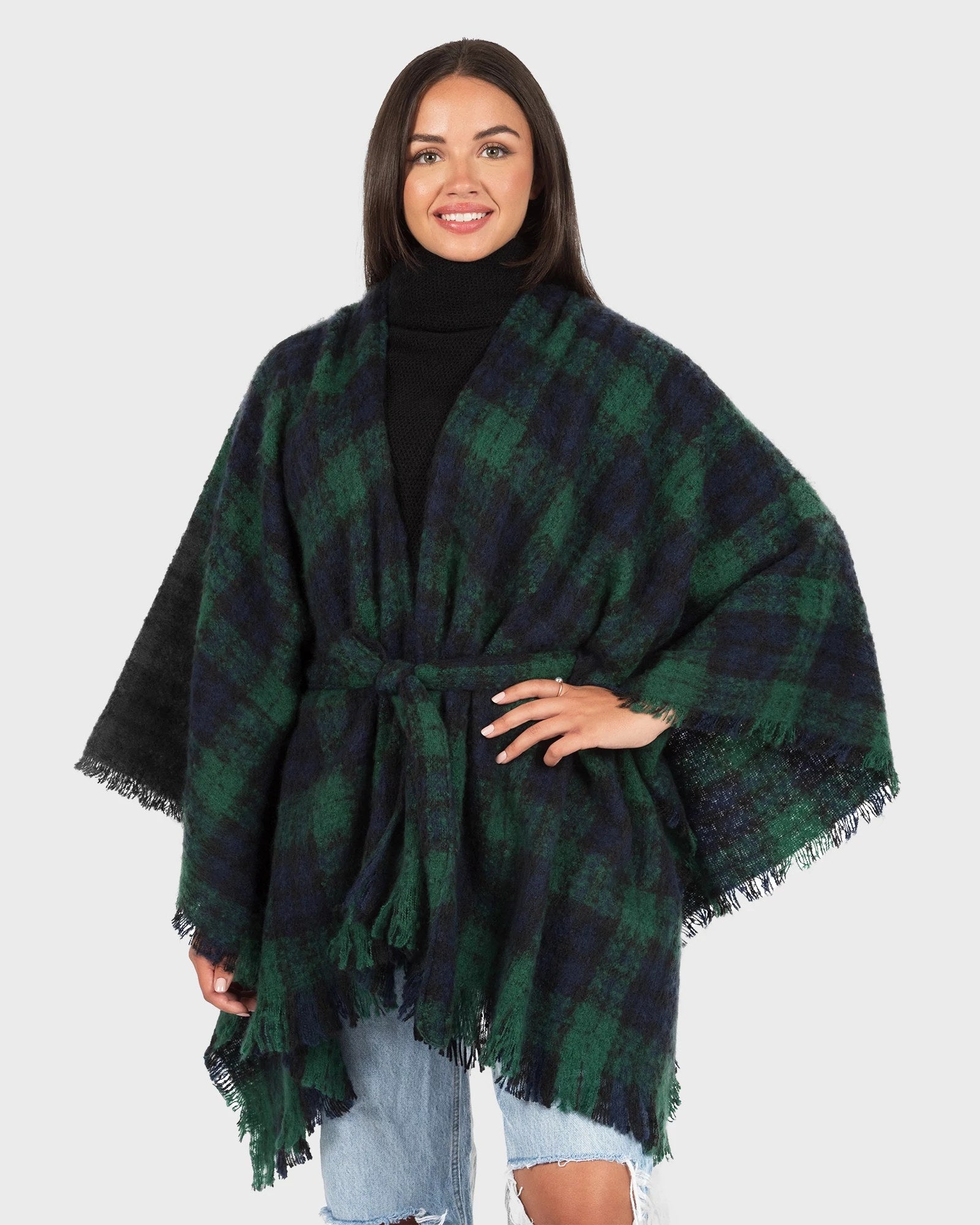 Green $|& David & Young Plaid Belted Wrap - VOF Detail
