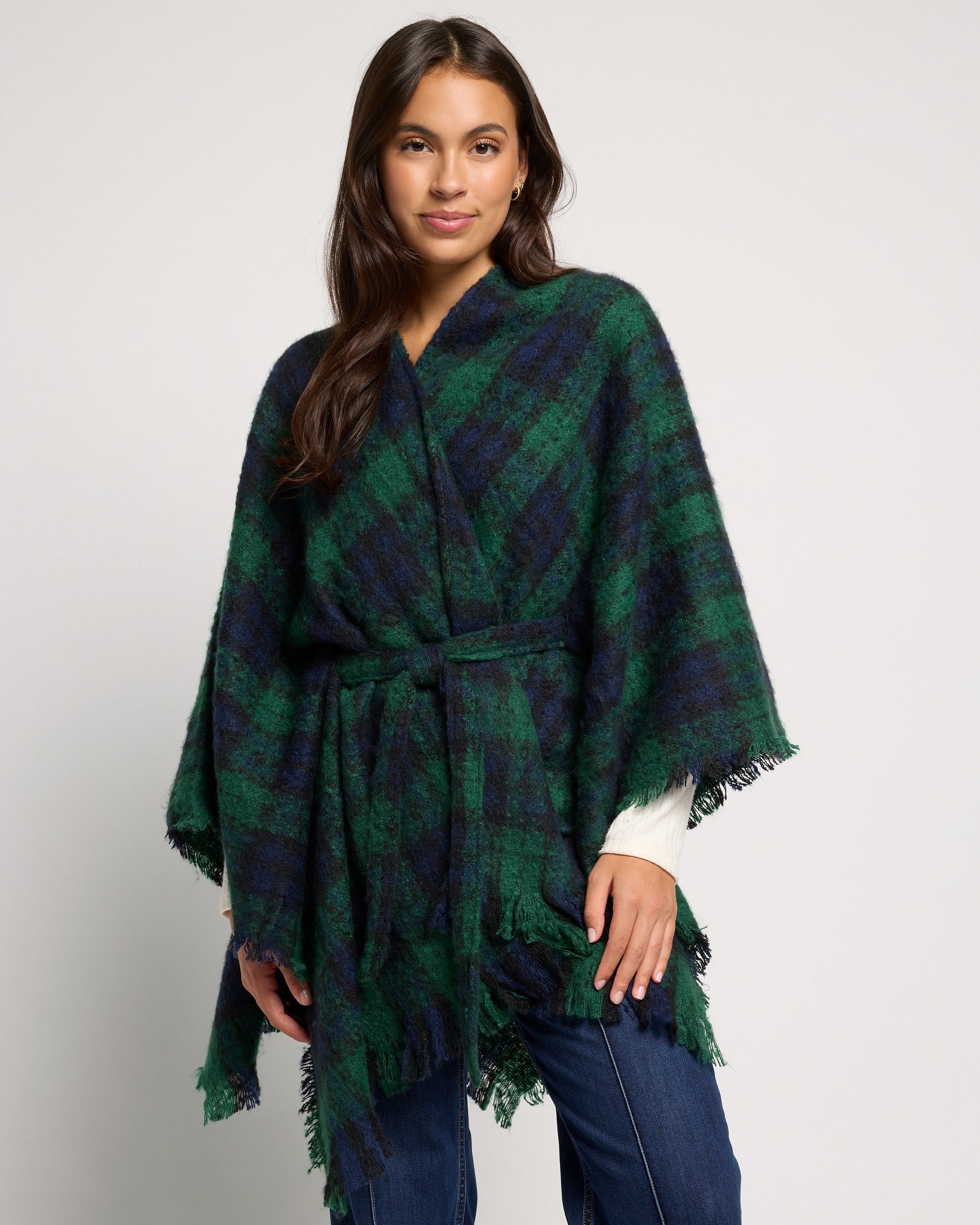 Green $|& David & Young Plaid Belted Wrap - SOF Front