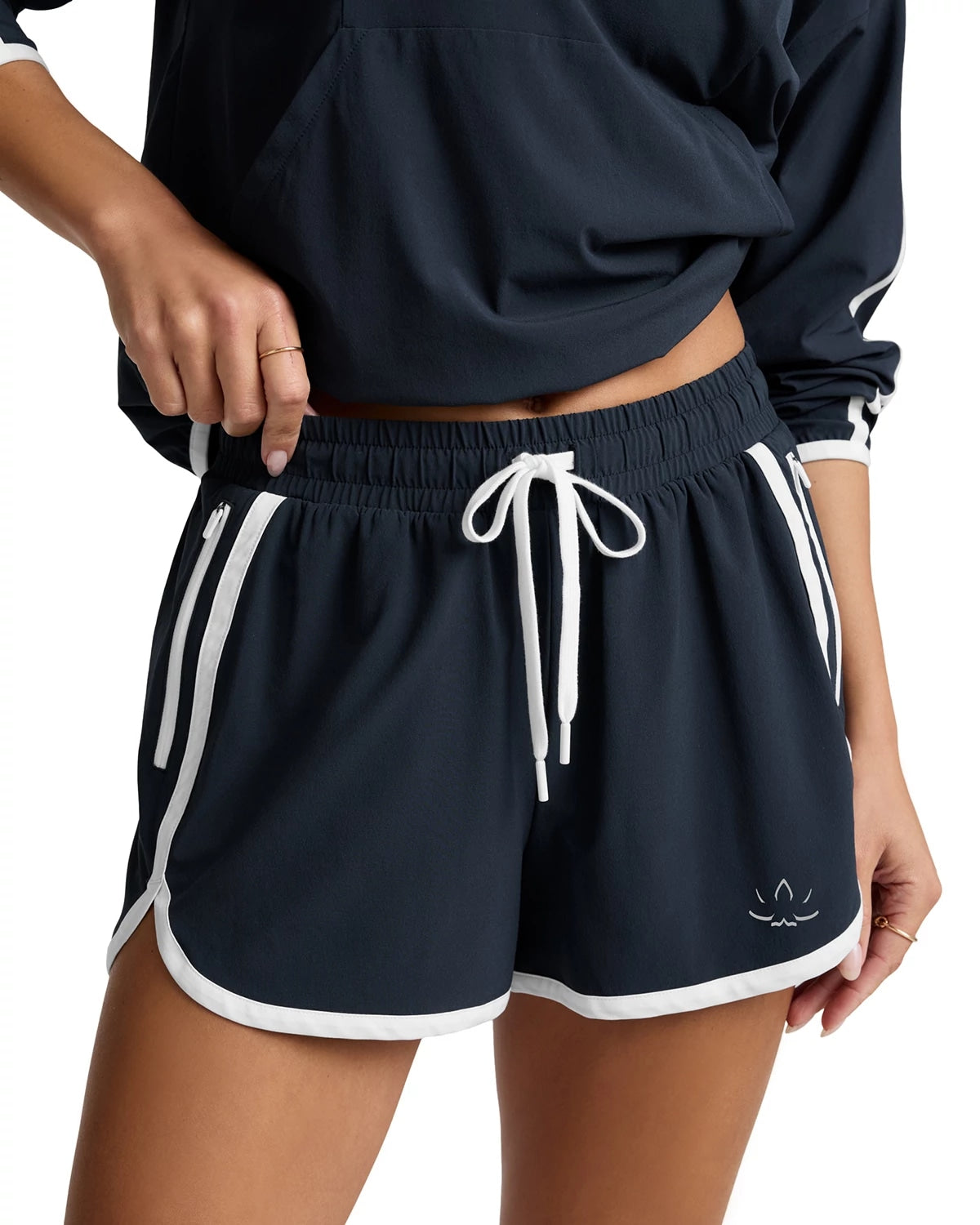 Nocturnal Navy $|& Beyond Yoga Course Short - Hanger Back