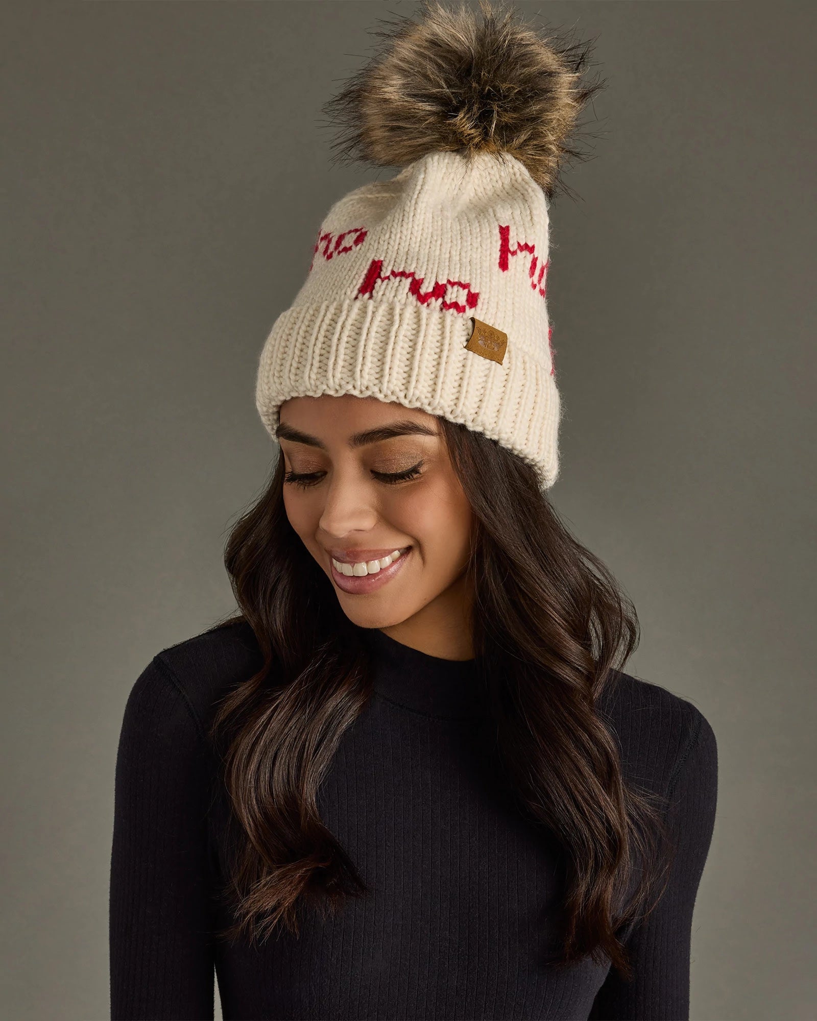 Beige/Red $|& Panache Apparel Ho Ho Ho Pom Hat - Hanger Front