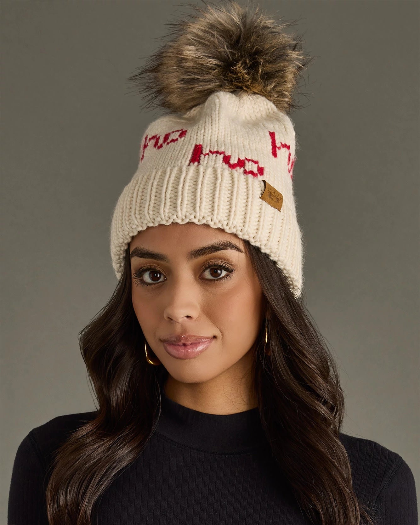 Beige/Red $|& Panache Apparel Ho Ho Ho Pom Hat - VOF Detail