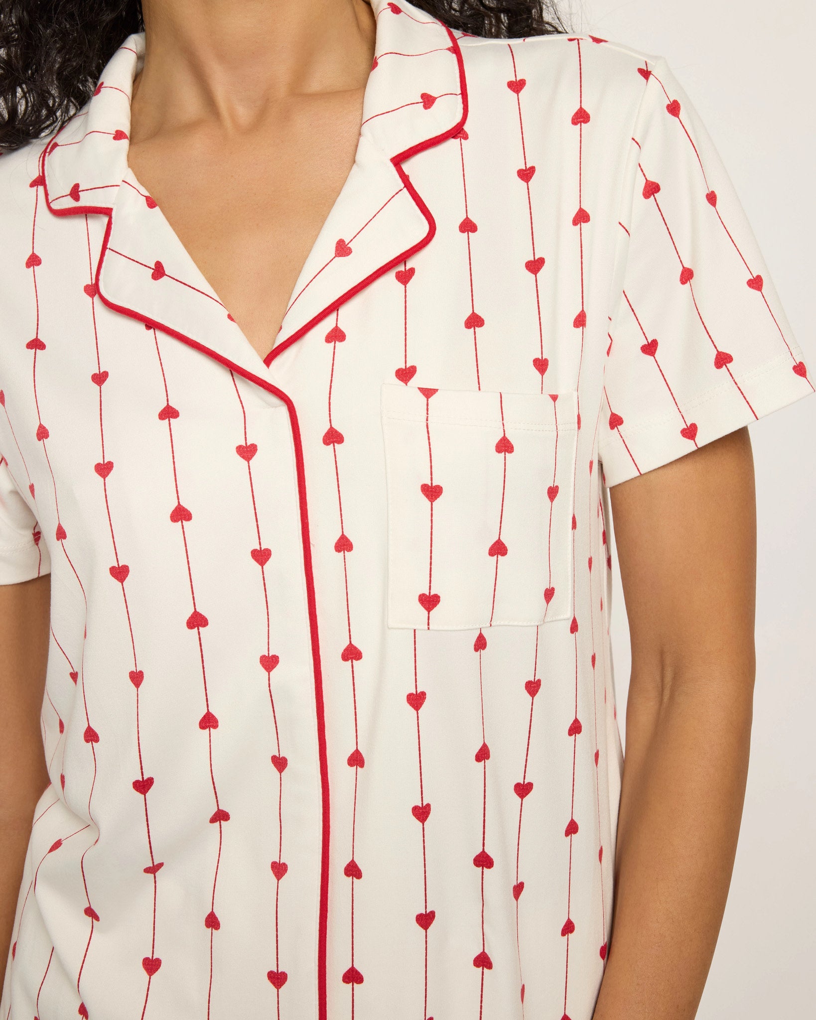 Red Hearts $|& Bobeau Butter Knit Brushed DTY Printed V-Neck and Short Set - SOF Full Front