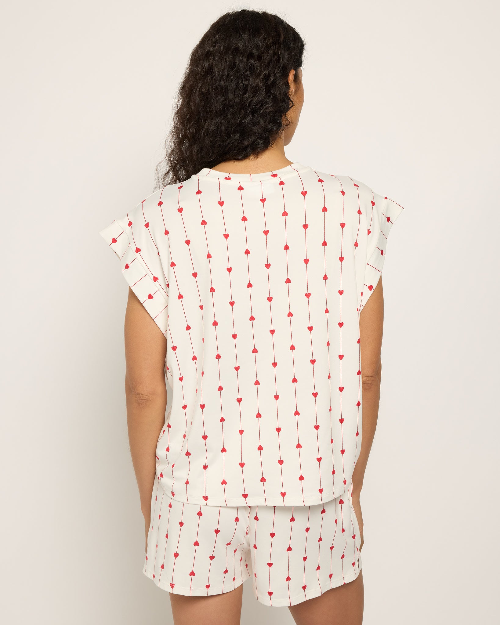 Red Hearts $|& Bobeau Butterknit Boxy Tee with Side Slit Shorts - SOF Back
