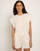 Red Hearts $|& Bobeau Butterknit Boxy Tee with Side Slit Shorts - SOF Front