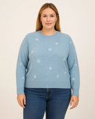 Blue $|& Dreamers Crewneck Snowflake Sweater - VOF Detail