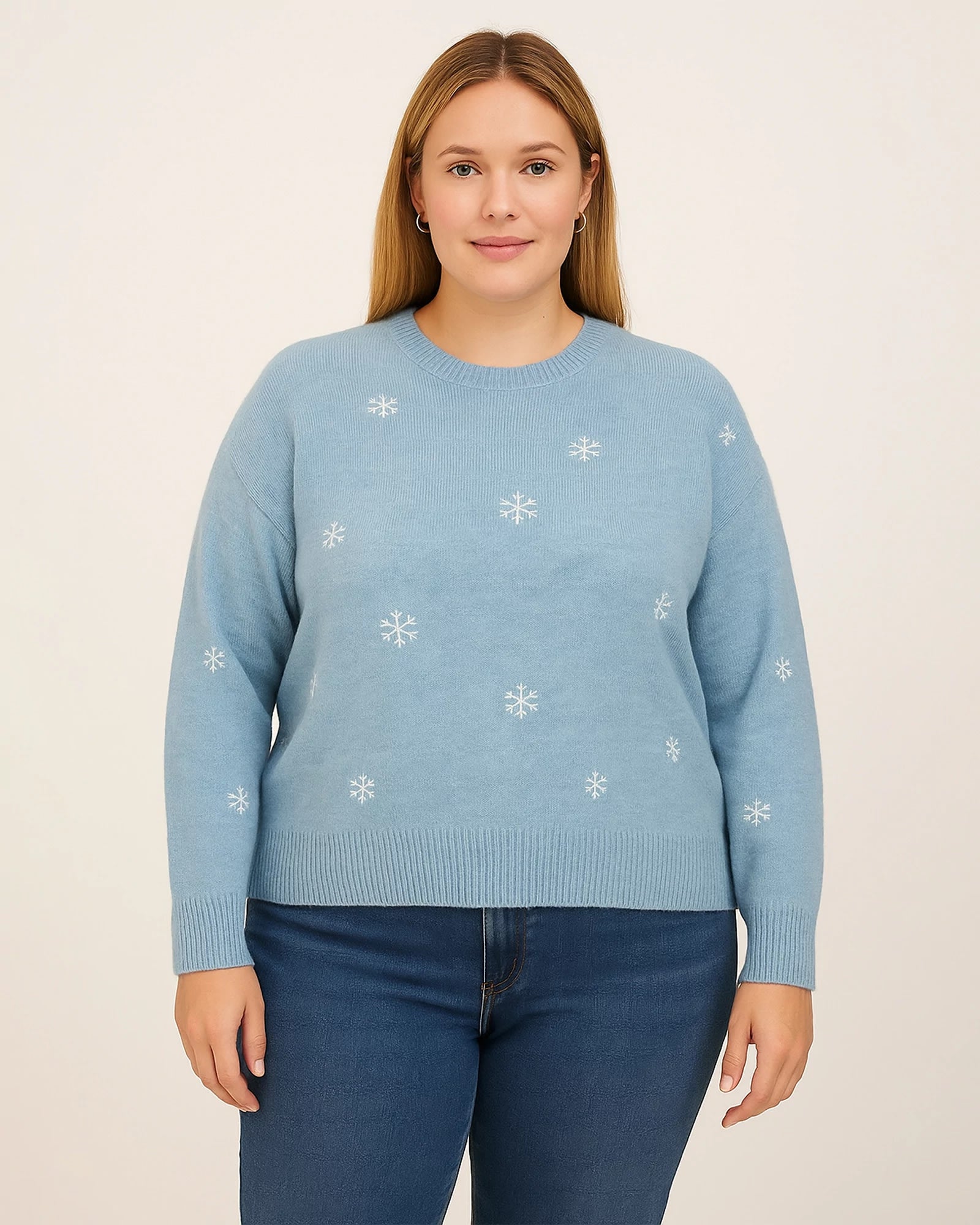 Blue $|& Dreamers Crewneck Snowflake Sweater - VOF Detail