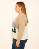 Taupe $|& Dreamers Crewneck Snowy Barn Sweater - Hanger Front
