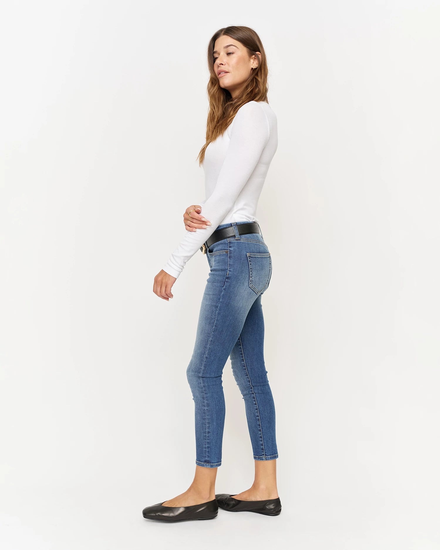 Light Indigo $|& Oliver Logan Cooper Mid Rise Skinny Jeans - Hanger Front