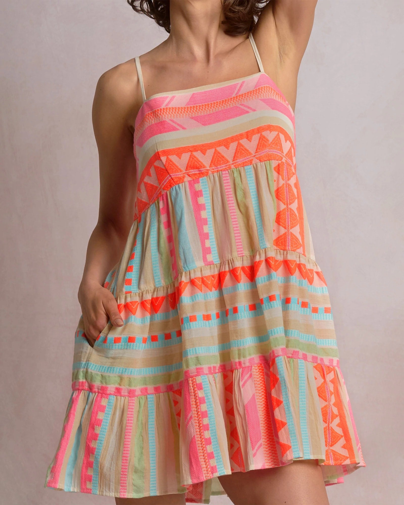 Neon Aztec $|& Elan Printed Swing Mini Dress - Hanger Back