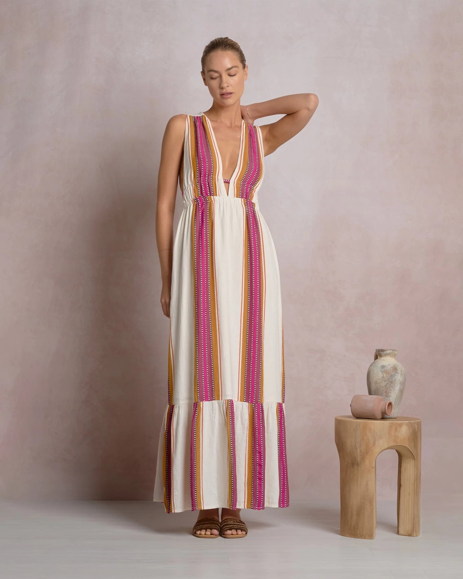 Natural Pink $|& Elan Open Back Halter Maxi Dress