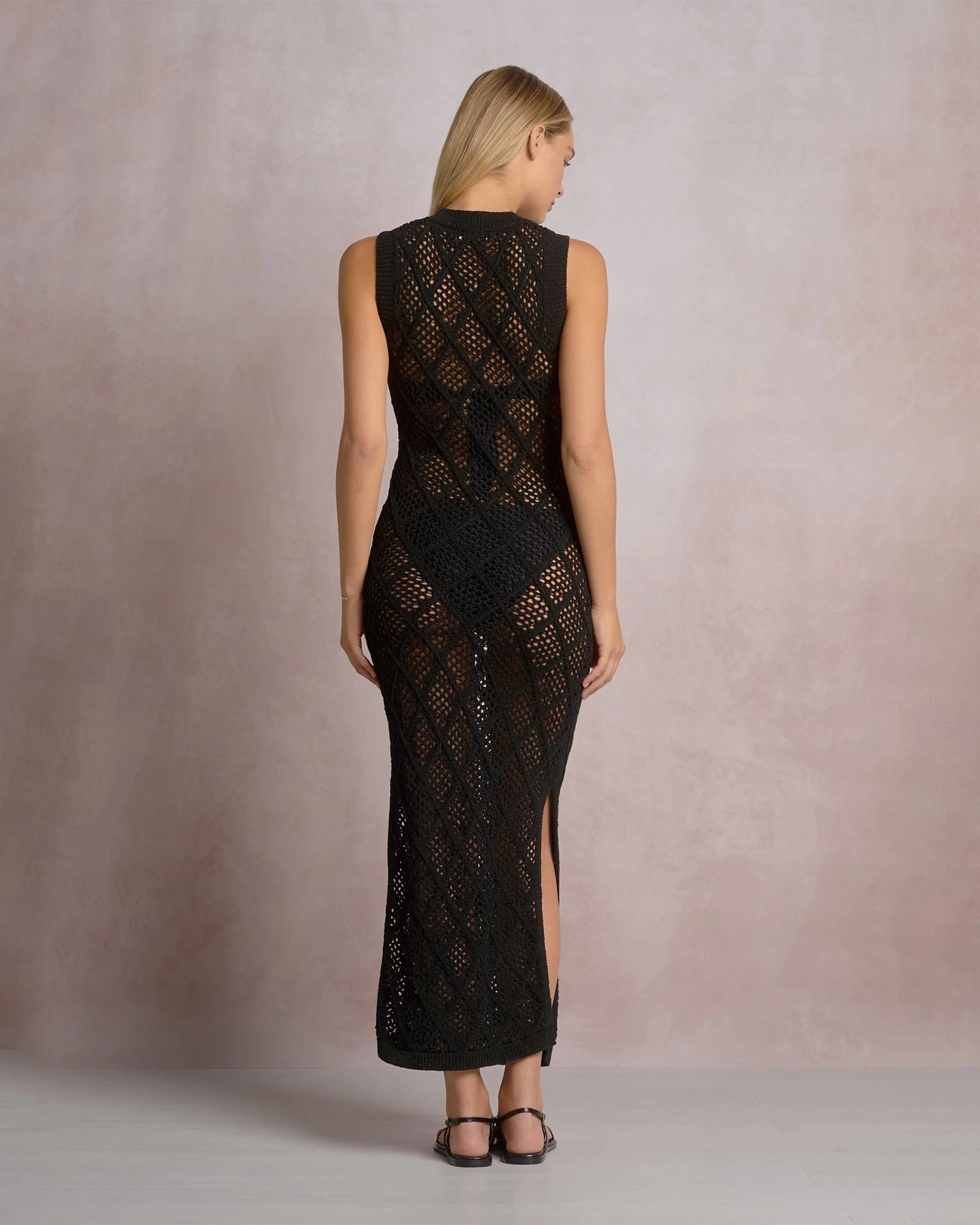 Black $|& Elan Open Weave Cover Up Dress - Hanger Side