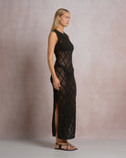 Black $|& Elan Open Weave Cover Up Dress - Hanger Front