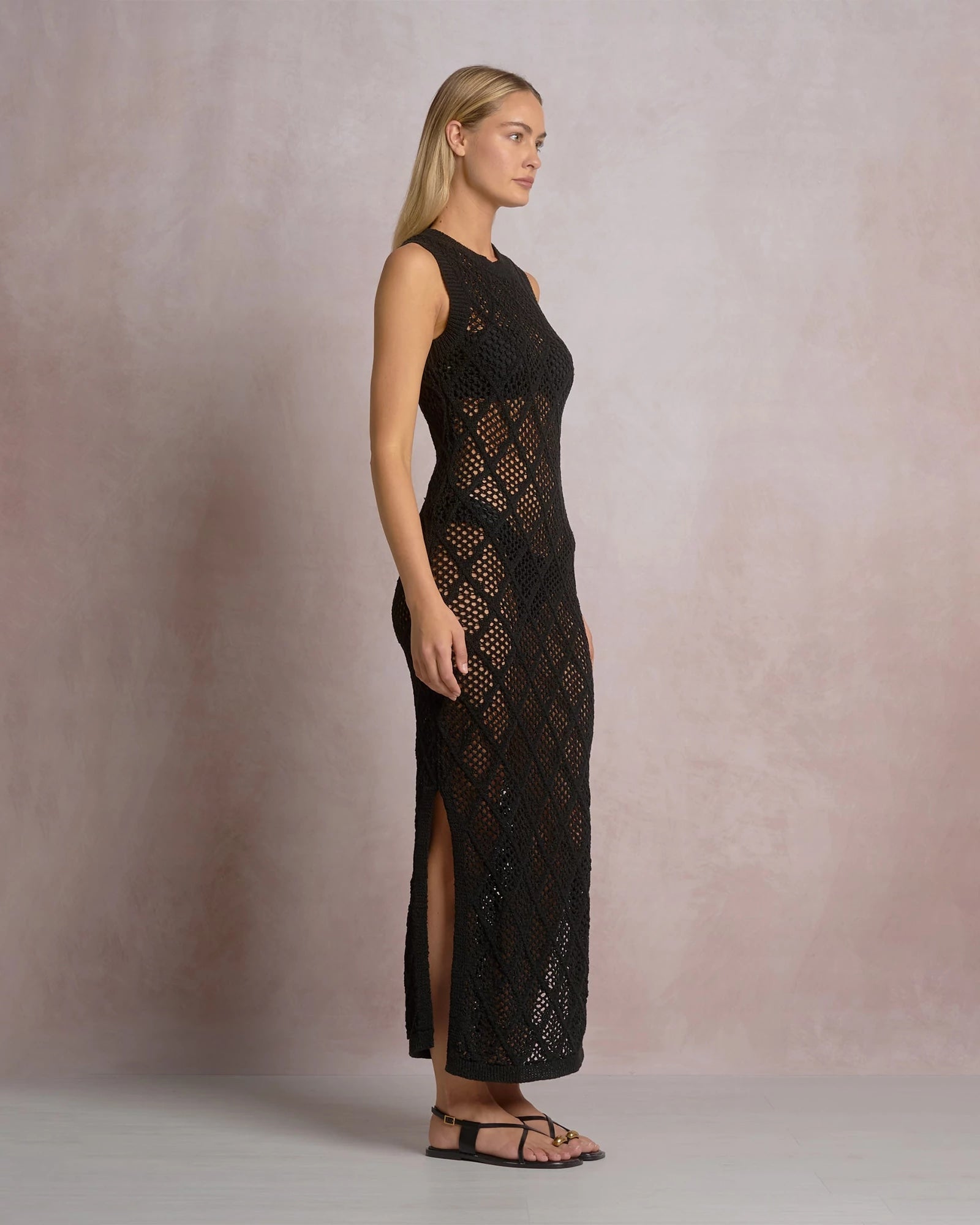 Black $|& Elan Open Weave Cover Up Dress - Hanger Front