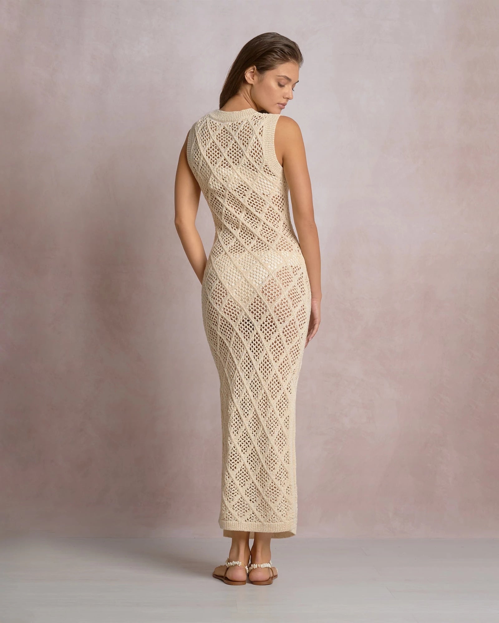 Natural $|& Elan Open Weave Cover Up Dress - Hanger Side