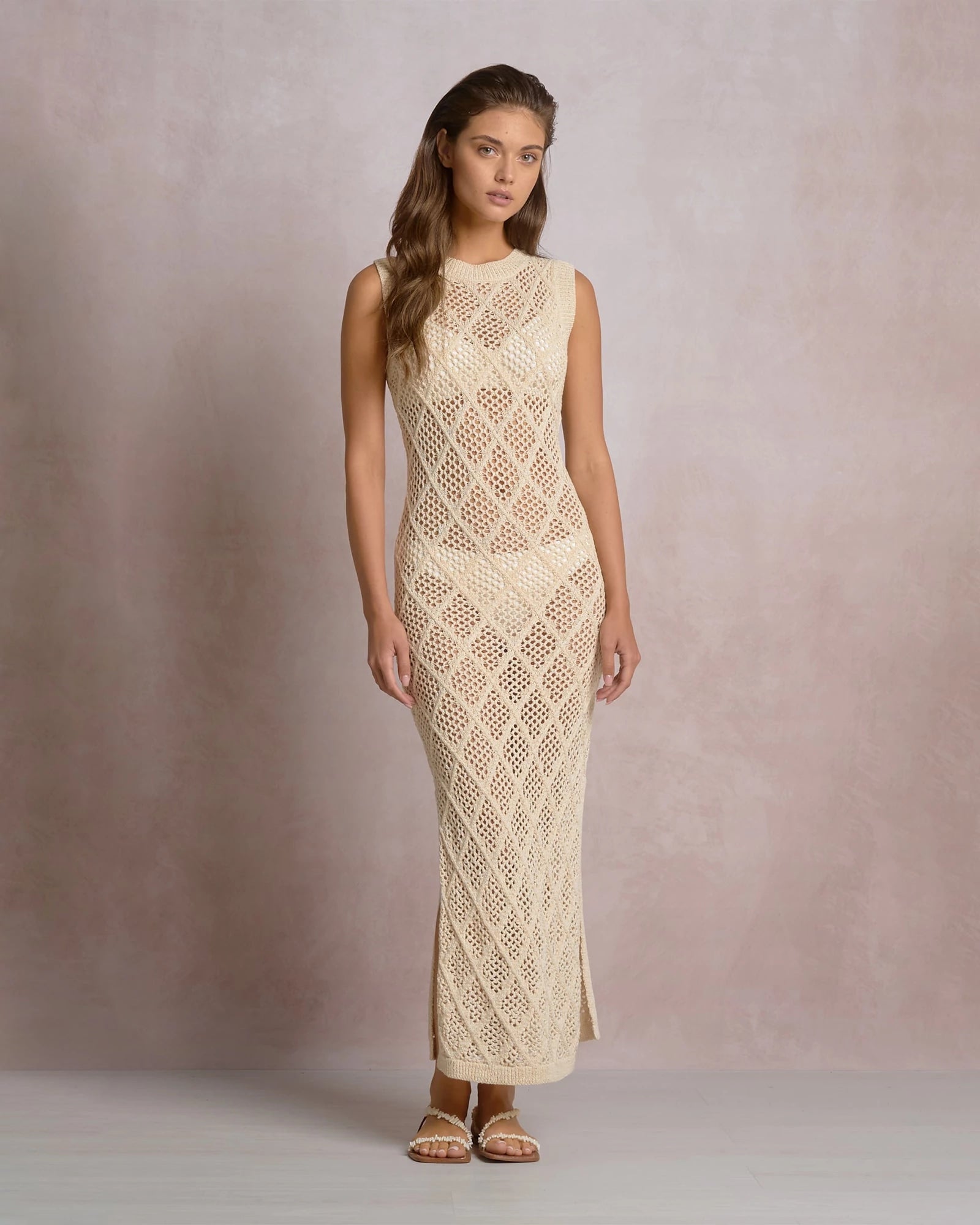 Natural $|& Elan Open Weave Cover Up Dress - VOF Detail
