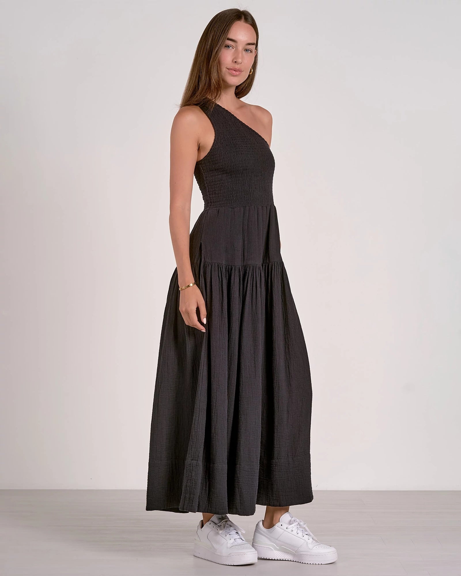 Black $|& Elan One Shoulder Maxi Dress - Hanger Front
