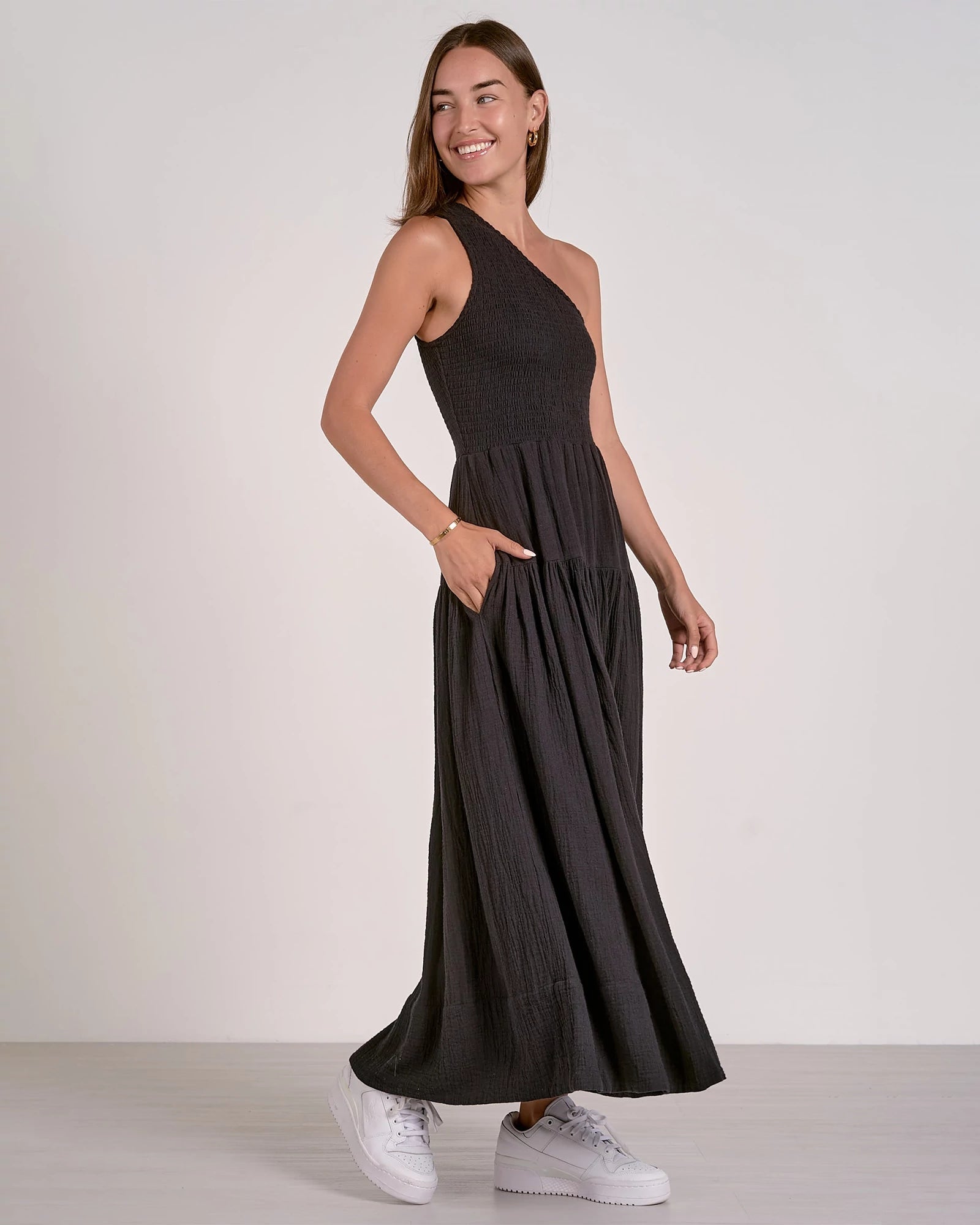 Black $|& Elan One Shoulder Maxi Dress - Hanger Front
