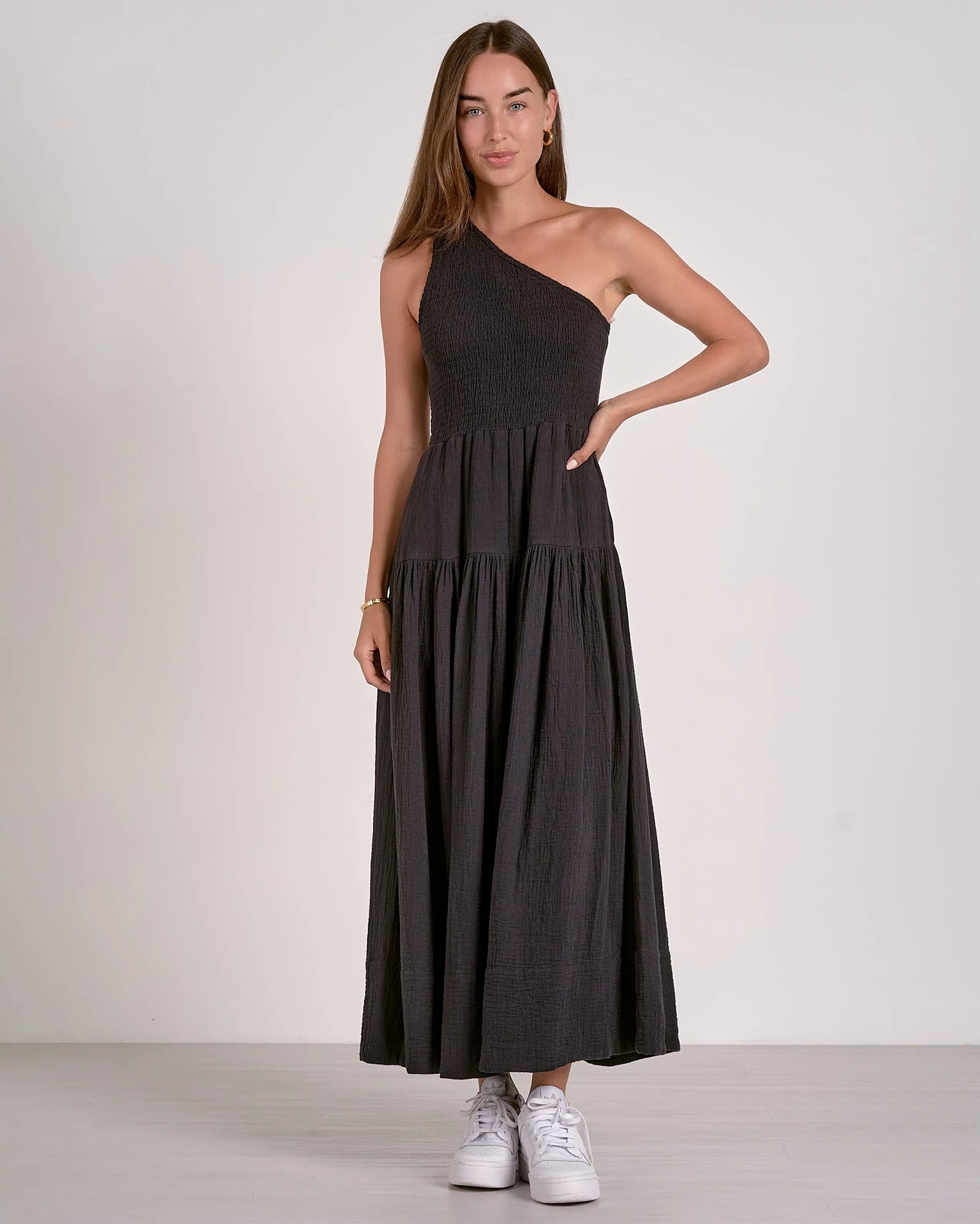 Black $|& Elan One Shoulder Maxi Dress - VOF Detail