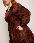 Red/Rose $|& Mika Rose Maxi Velvet Floral Holiday Dress - SOF Full Front