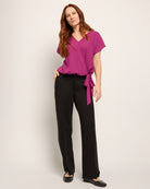 Plum $|& West Kei Solid Woven Short Sleeve Surplice Top - UGC On Fig