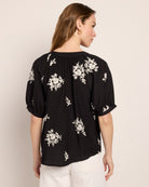 Black/White $|& West Kei Embroidered Woven Short Sleeve Blouse - SOF Back