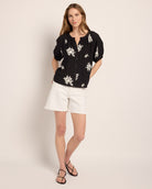Black/White $|& West Kei Embroidered Woven Short Sleeve Blouse - UGC On Fig