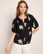 Black/White $|& West Kei Embroidered Woven Short Sleeve Blouse - SOF Front