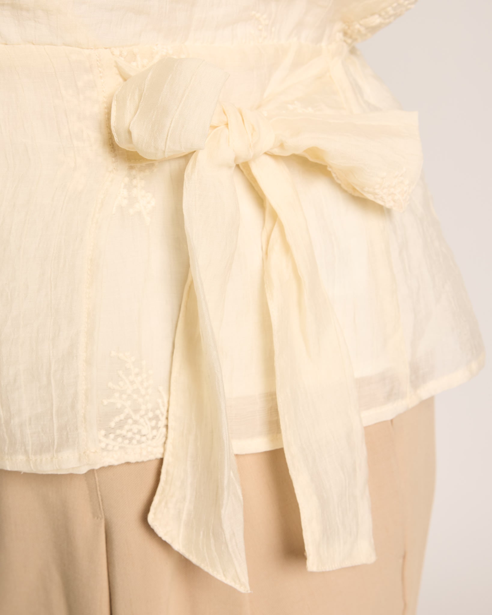 Cream $|& Liverpool Short Sleeve Wrap Front Woven Top - SOF Full Front