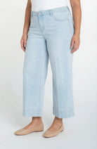 Marine Flowers $|& Liverpool Stride Crop Wide Leg with Embroidered Side Seam - VOF Detail