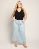 Marine Flowers $|& Liverpool Stride Crop Wide Leg with Embroidered Side Seam - UGC On Fig