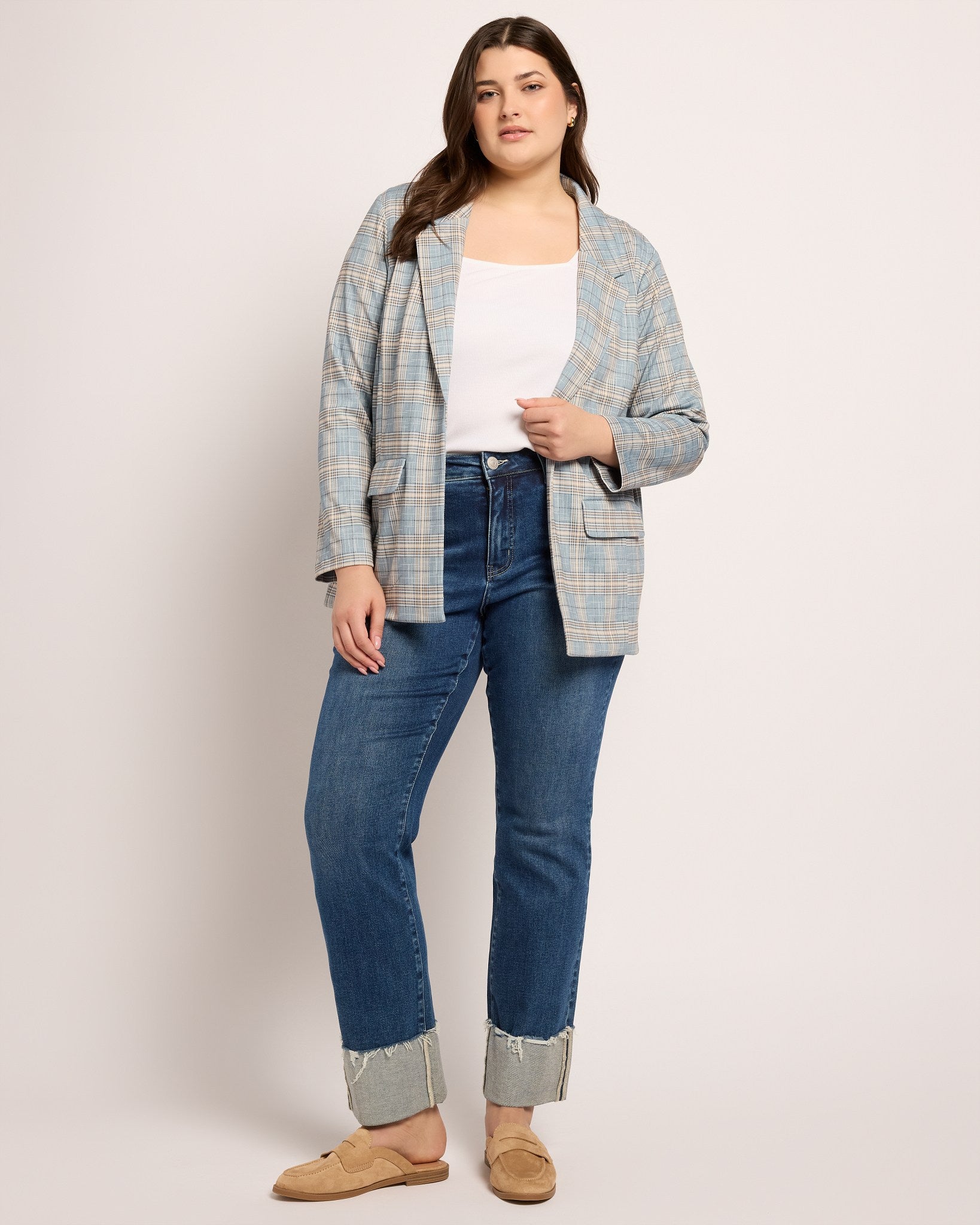 Shadow Blue $|& Liverpool Boyfriend Blazer with Princess Darts - UGC On Fig