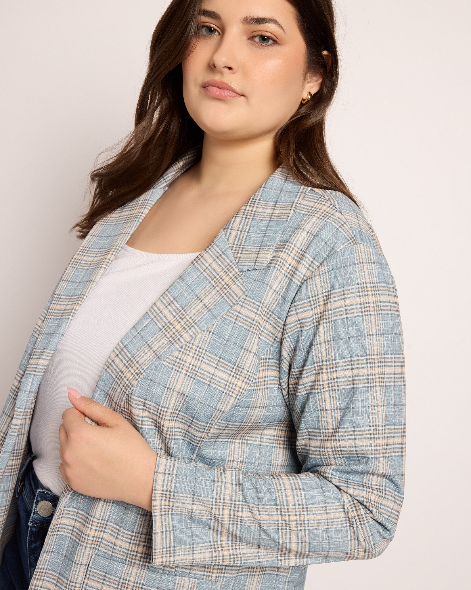 Shadow Blue $|& Liverpool Boyfriend Blazer with Princess Darts - SOF Full Front