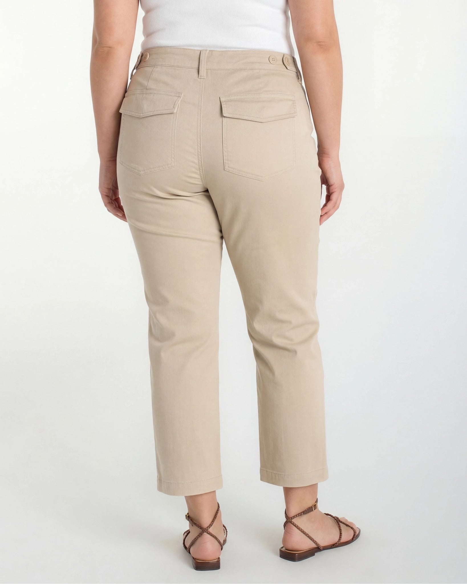 Safari Sand $|& Liverpool Utility Crop Straight Leg With Side Waistband - Hanger Side