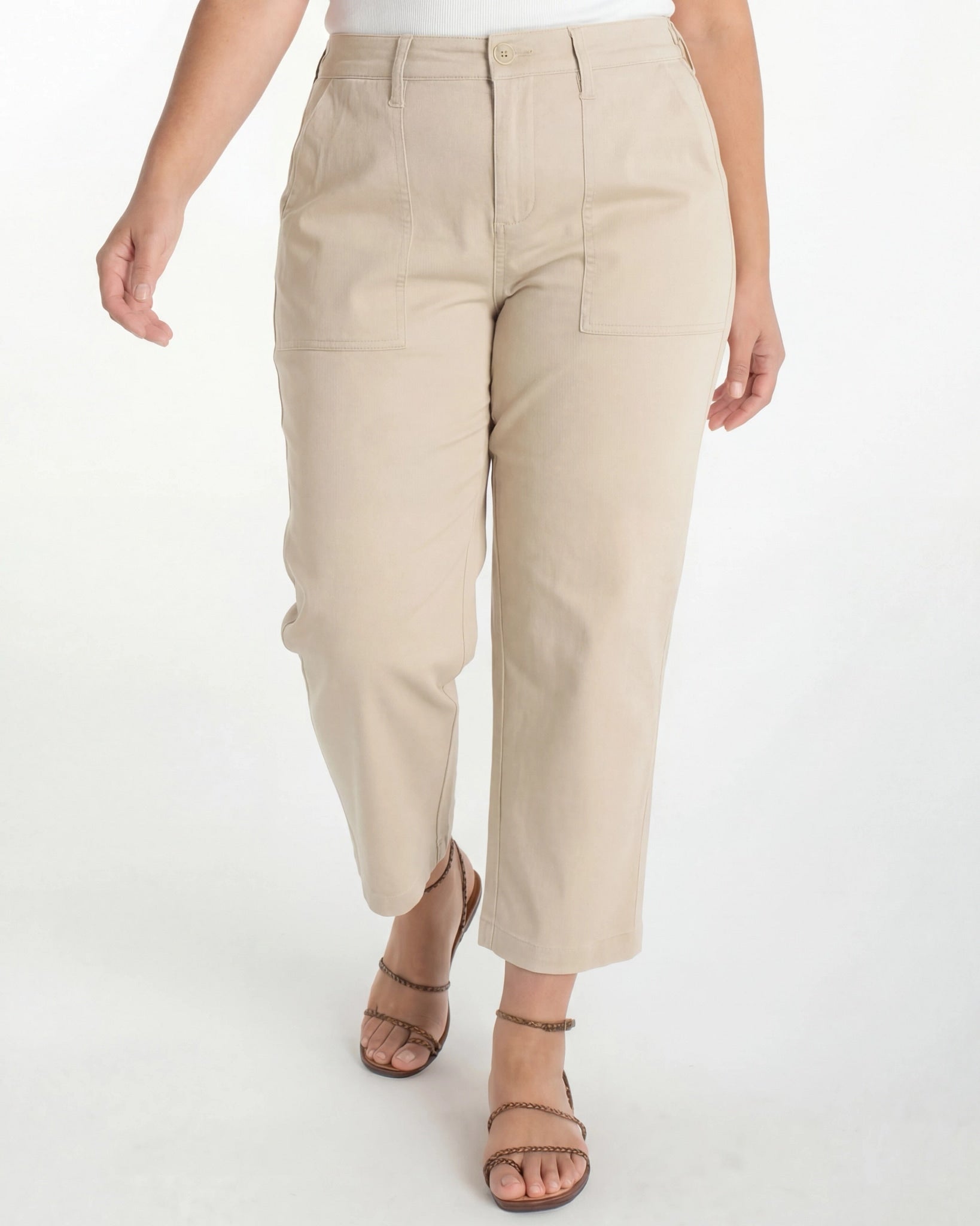 Safari Sand $|& Liverpool Utility Crop Straight Leg With Side Waistband - VOF Detail