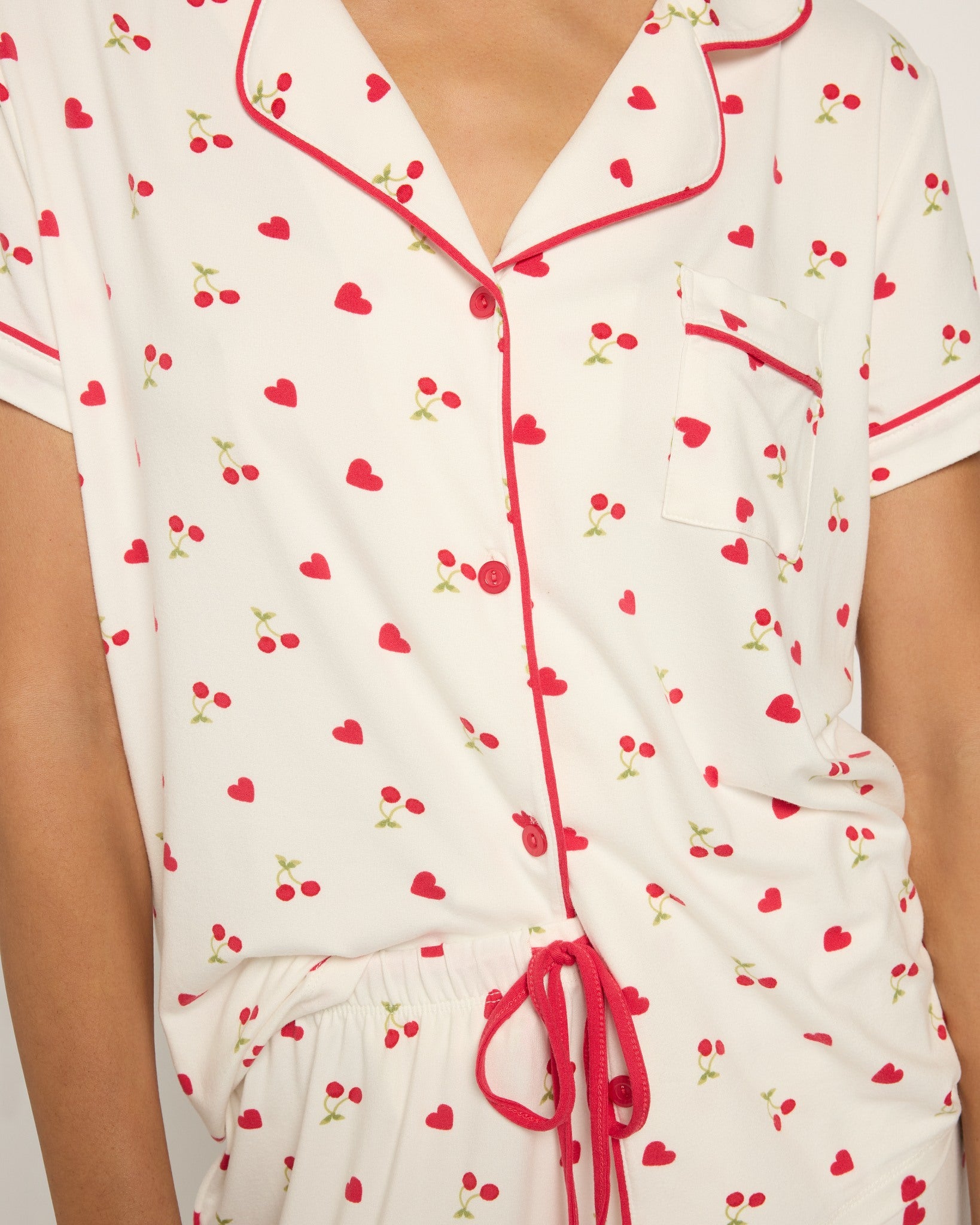 White Cherries N Hearts $|& Tart Intimates/Lemon Tart Ginnie Printed PJ Pant Set - SOF Full Front
