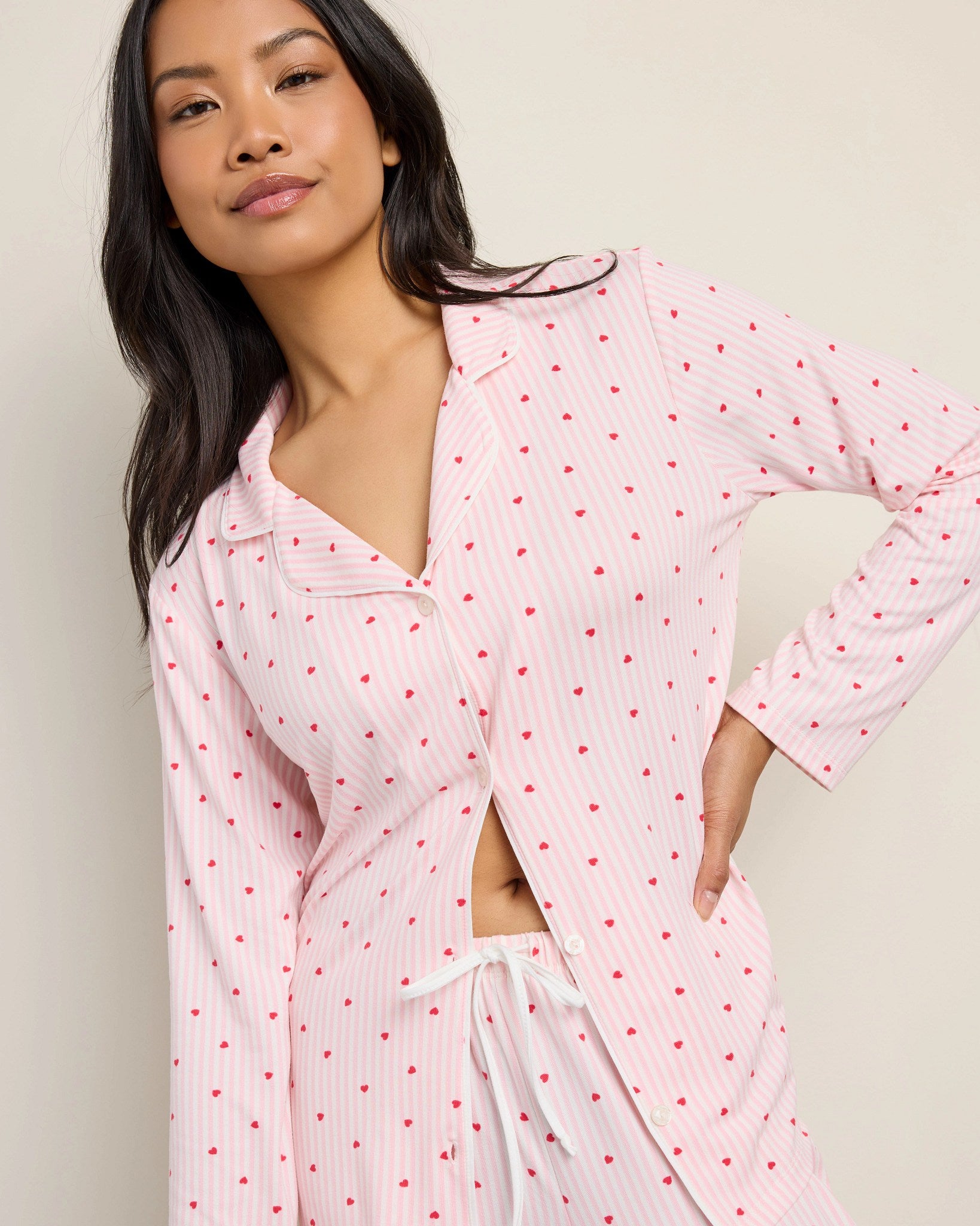 Pink Dot Hearts on Stripes $|& Tart Intimates Taryn Printed PJ Pant Set - SOF Full Front
