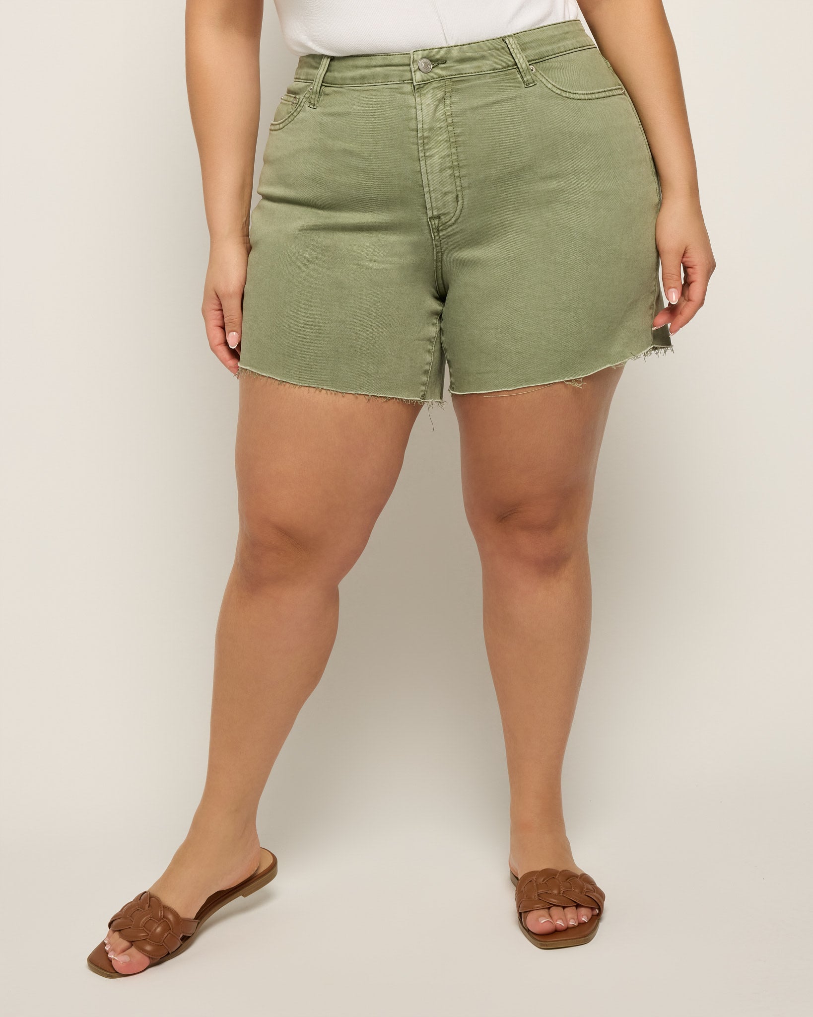 Chive Olive $|& Mica Denim High Rise Vintage Shorts - SOF Front