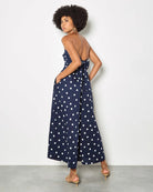 Navy $|& Apricot Bardo Polka Dot Jumpsuit - Hanger Side
