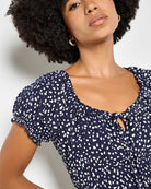 Navy $|& Apricot Milkmaid Midi Spot Printed Dress - Hanger Back