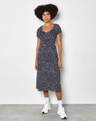Navy $|& Apricot Milkmaid Midi Spot Printed Dress - VOF Detail