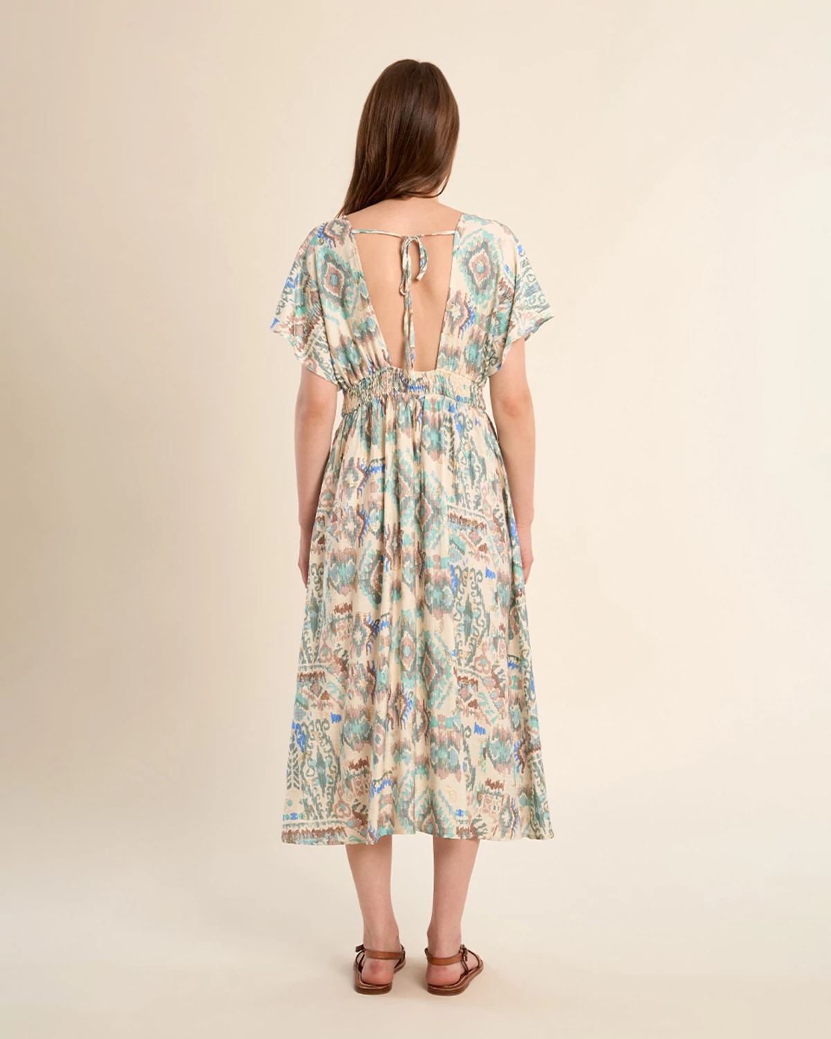 Off White Valentine $|& Molly Bracken Printed Open Back Wrap Dress - Hanger Side