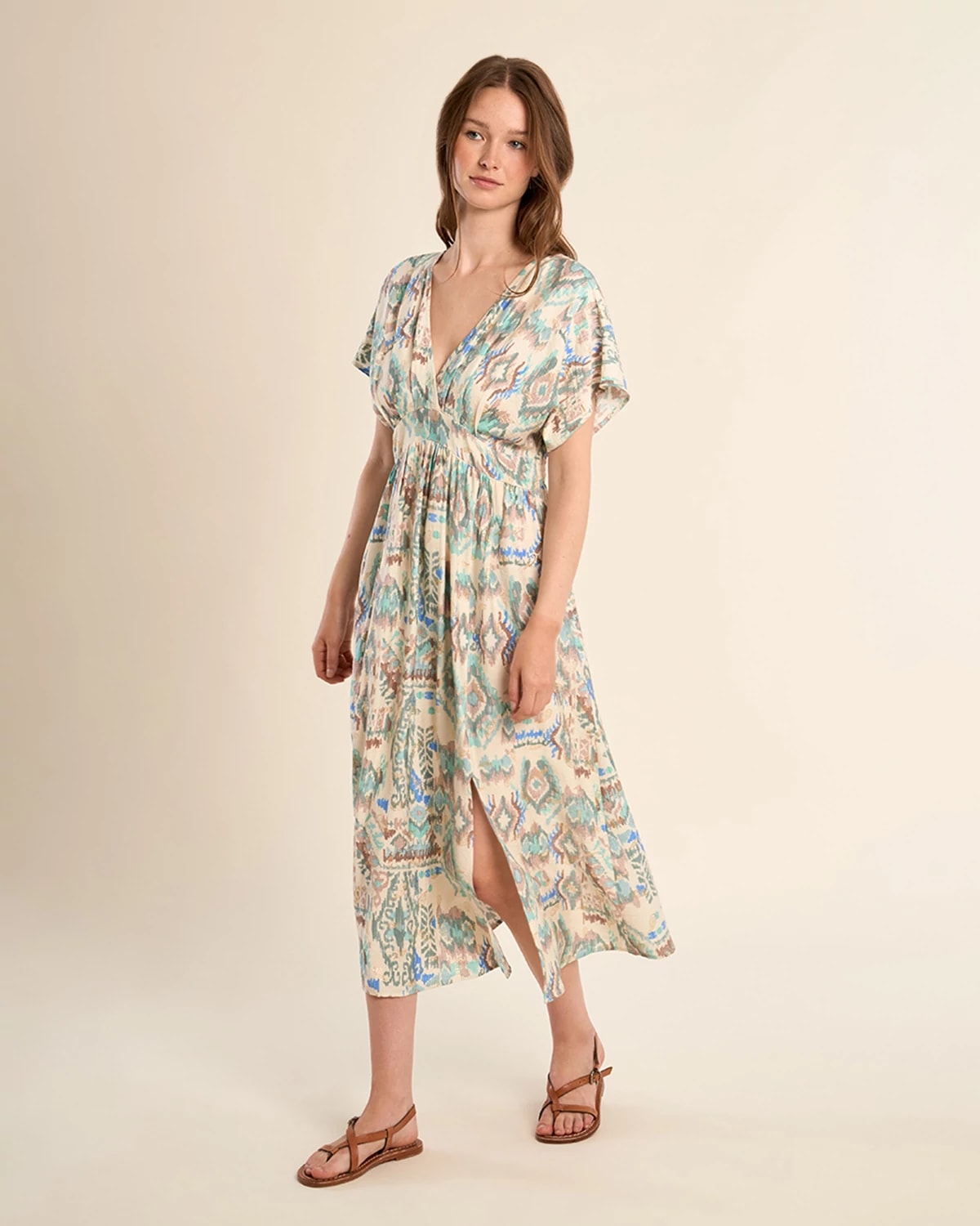 Off White Valentine $|& Molly Bracken Printed Open Back Wrap Dress - Hanger Front